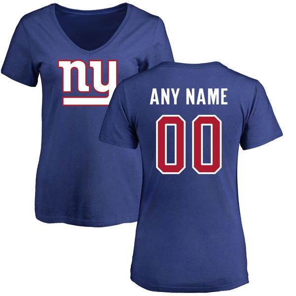 Women New York Giants NFL Pro Line Royal Any Name and Number Logo Custom Slim Fit T-Shirt->nfl t-shirts->Sports Accessory